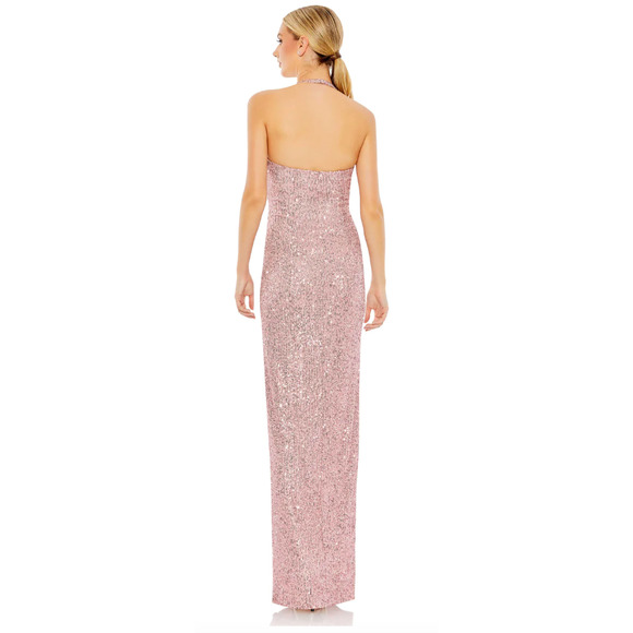 Mac Duggal SEQUINED HALTER STRAP‎ LOW SIDE KNOT GOWN, Rspberry Pink, Sz 0, 11279 - Picture 3 of 8